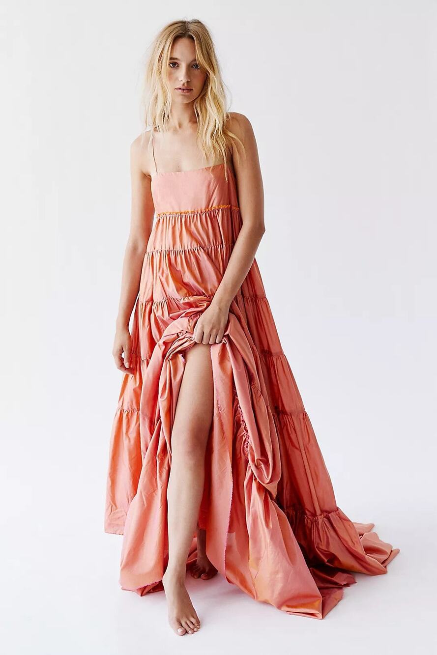 Free People Enough With The Tiers Square-Neck Silk Dress - 6